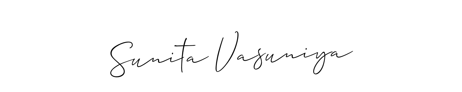 Allison_Script is a professional signature style that is perfect for those who want to add a touch of class to their signature. It is also a great choice for those who want to make their signature more unique. Get Sunita Vasuniya name to fancy signature for free. Sunita Vasuniya signature style 2 images and pictures png