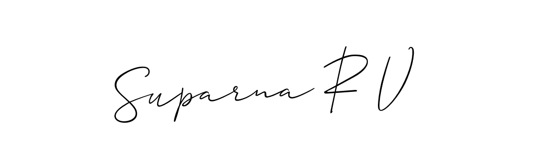 The best way (Allison_Script) to make a short signature is to pick only two or three words in your name. The name Suparna R V include a total of six letters. For converting this name. Suparna R V signature style 2 images and pictures png