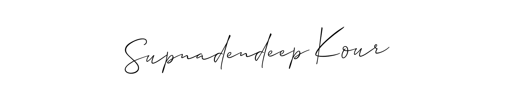 This is the best signature style for the Supnadendeep Kour name. Also you like these signature font (Allison_Script). Mix name signature. Supnadendeep Kour signature style 2 images and pictures png
