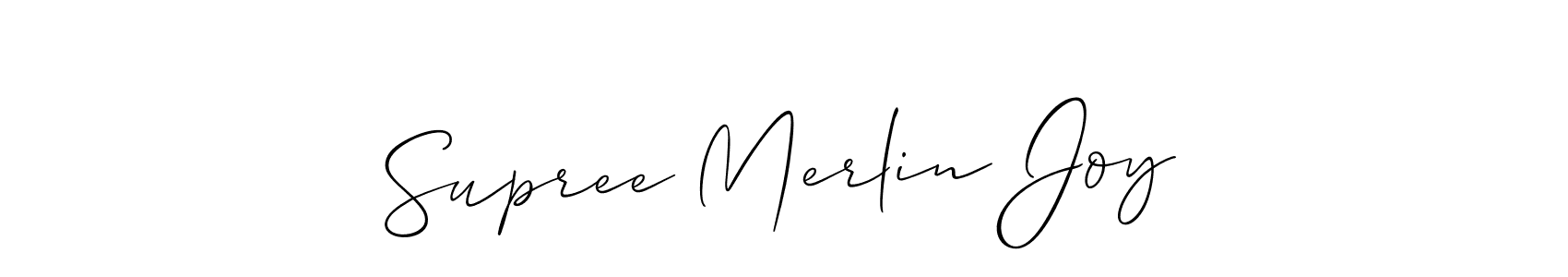 The best way (Allison_Script) to make a short signature is to pick only two or three words in your name. The name Supree Merlin Joy include a total of six letters. For converting this name. Supree Merlin Joy signature style 2 images and pictures png