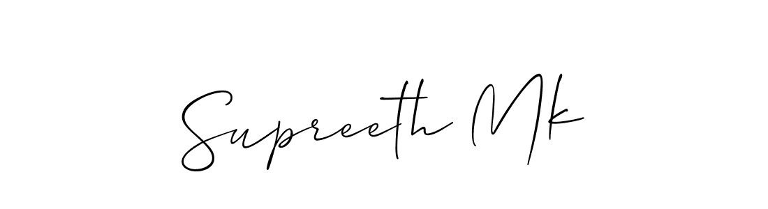 Also You can easily find your signature by using the search form. We will create Supreeth Mk name handwritten signature images for you free of cost using Allison_Script sign style. Supreeth Mk signature style 2 images and pictures png