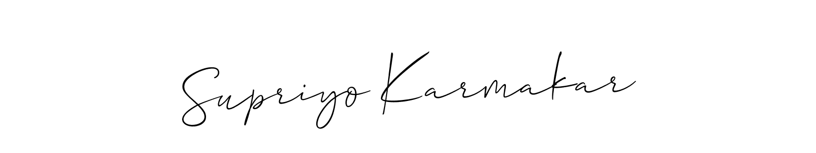 Also we have Supriyo Karmakar name is the best signature style. Create professional handwritten signature collection using Allison_Script autograph style. Supriyo Karmakar signature style 2 images and pictures png