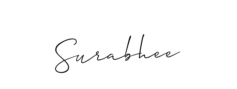 The best way (Allison_Script) to make a short signature is to pick only two or three words in your name. The name Surabhee include a total of six letters. For converting this name. Surabhee signature style 2 images and pictures png