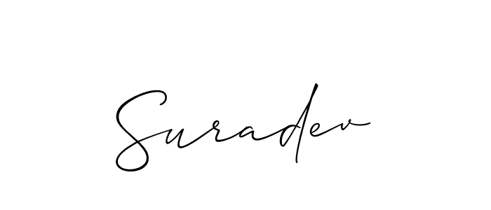 The best way (Allison_Script) to make a short signature is to pick only two or three words in your name. The name Suradev include a total of six letters. For converting this name. Suradev signature style 2 images and pictures png