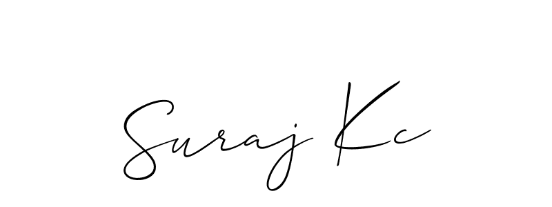 The best way (Allison_Script) to make a short signature is to pick only two or three words in your name. The name Suraj Kc include a total of six letters. For converting this name. Suraj Kc signature style 2 images and pictures png