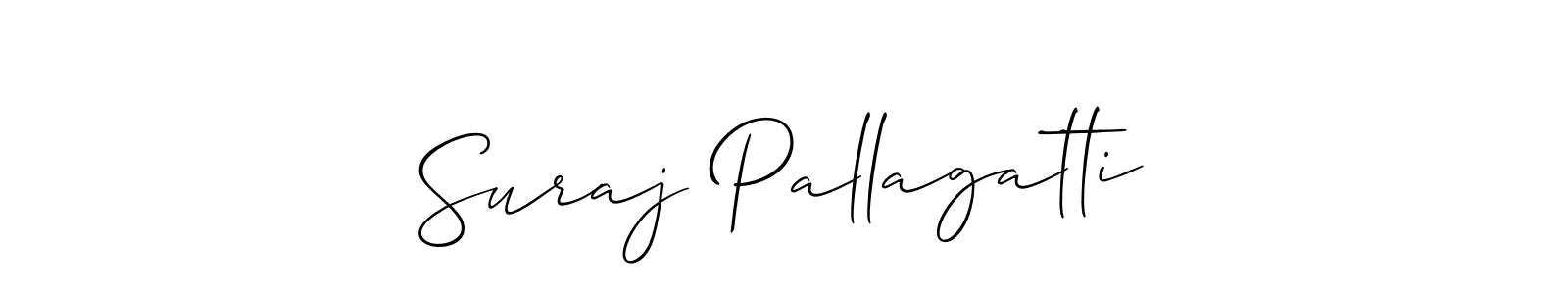 The best way (Allison_Script) to make a short signature is to pick only two or three words in your name. The name Suraj Pallagatti include a total of six letters. For converting this name. Suraj Pallagatti signature style 2 images and pictures png