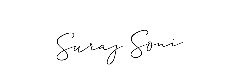 Allison_Script is a professional signature style that is perfect for those who want to add a touch of class to their signature. It is also a great choice for those who want to make their signature more unique. Get Suraj Soni name to fancy signature for free. Suraj Soni signature style 2 images and pictures png