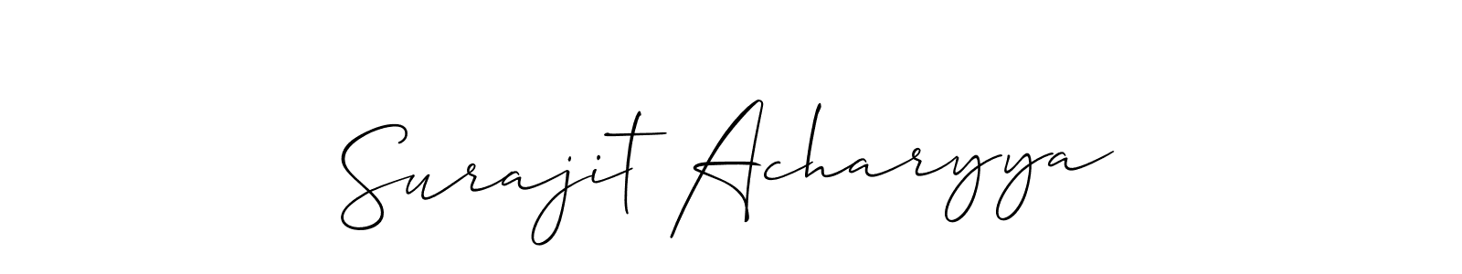Allison_Script is a professional signature style that is perfect for those who want to add a touch of class to their signature. It is also a great choice for those who want to make their signature more unique. Get Surajit Acharyya name to fancy signature for free. Surajit Acharyya signature style 2 images and pictures png
