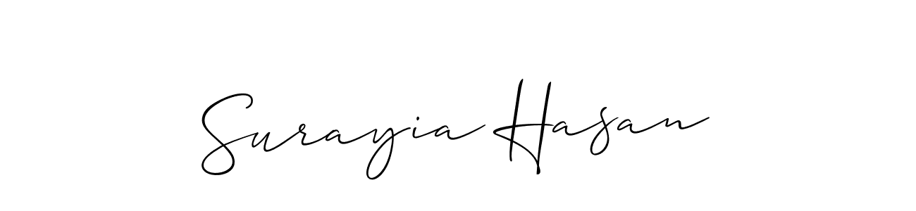 The best way (Allison_Script) to make a short signature is to pick only two or three words in your name. The name Surayia Hasan include a total of six letters. For converting this name. Surayia Hasan signature style 2 images and pictures png