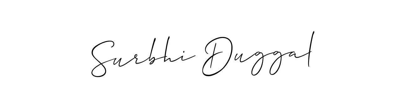 Allison_Script is a professional signature style that is perfect for those who want to add a touch of class to their signature. It is also a great choice for those who want to make their signature more unique. Get Surbhi Duggal name to fancy signature for free. Surbhi Duggal signature style 2 images and pictures png