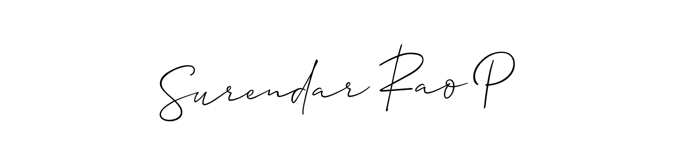 It looks lik you need a new signature style for name Surendar Rao P. Design unique handwritten (Allison_Script) signature with our free signature maker in just a few clicks. Surendar Rao P signature style 2 images and pictures png