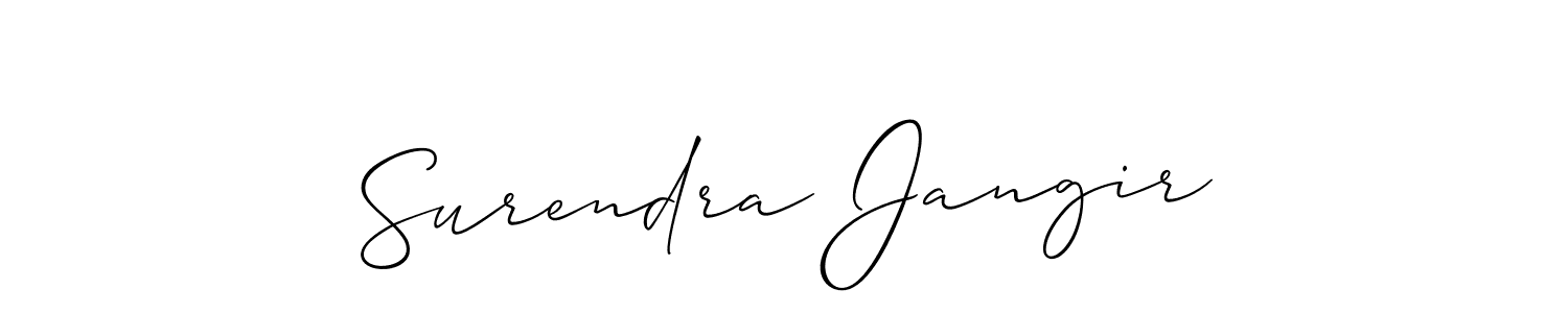 Allison_Script is a professional signature style that is perfect for those who want to add a touch of class to their signature. It is also a great choice for those who want to make their signature more unique. Get Surendra Jangir name to fancy signature for free. Surendra Jangir signature style 2 images and pictures png