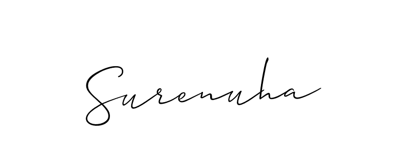 The best way (Allison_Script) to make a short signature is to pick only two or three words in your name. The name Surenuha include a total of six letters. For converting this name. Surenuha signature style 2 images and pictures png