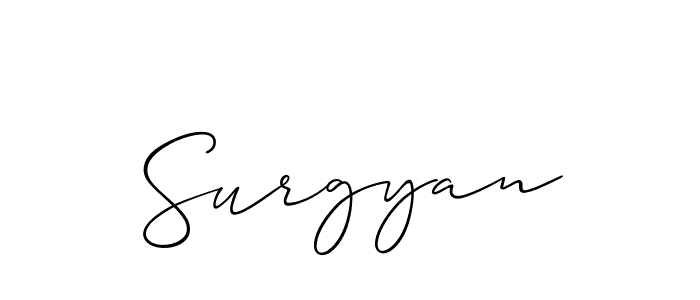 Also You can easily find your signature by using the search form. We will create Surgyan name handwritten signature images for you free of cost using Allison_Script sign style. Surgyan signature style 2 images and pictures png