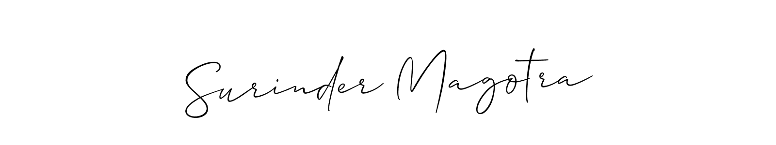 Similarly Allison_Script is the best handwritten signature design. Signature creator online .You can use it as an online autograph creator for name Surinder Magotra. Surinder Magotra signature style 2 images and pictures png