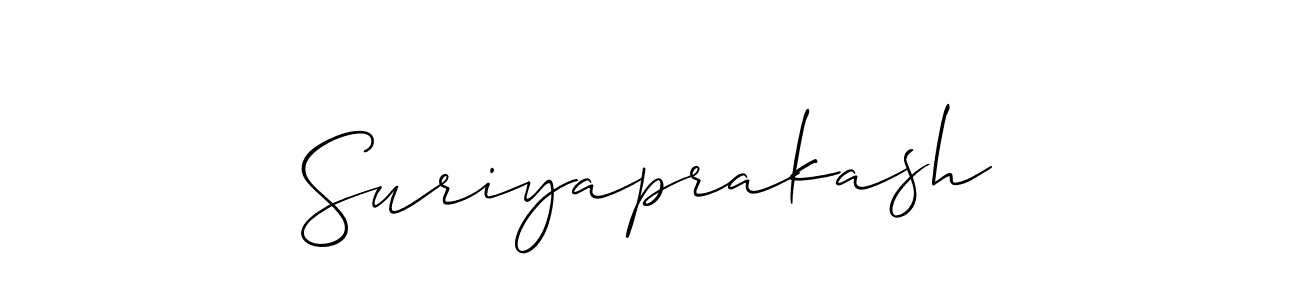 Use a signature maker to create a handwritten signature online. With this signature software, you can design (Allison_Script) your own signature for name Suriyaprakash. Suriyaprakash signature style 2 images and pictures png