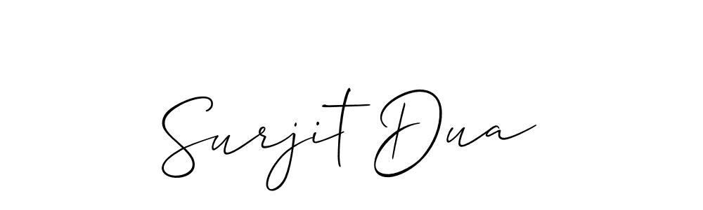 The best way (Allison_Script) to make a short signature is to pick only two or three words in your name. The name Surjit Dua include a total of six letters. For converting this name. Surjit Dua signature style 2 images and pictures png