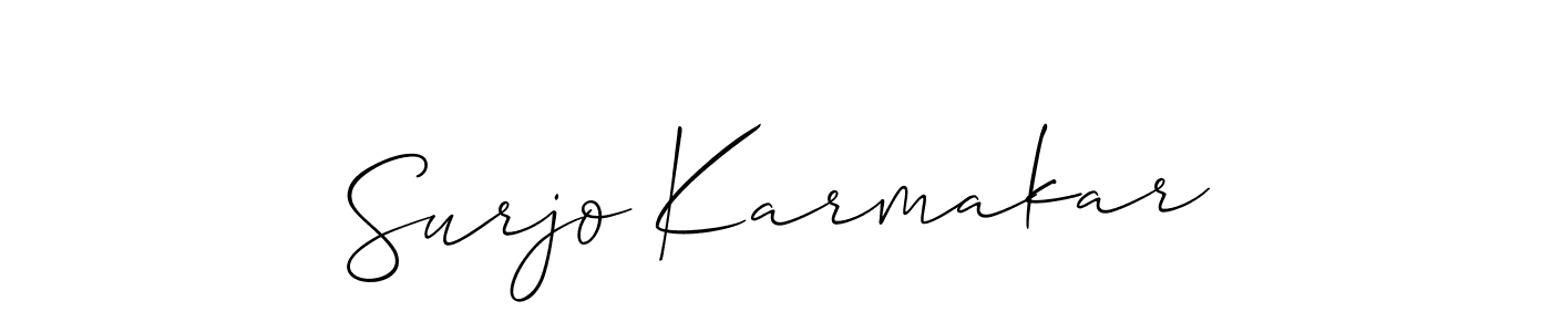 How to make Surjo Karmakar name signature. Use Allison_Script style for creating short signs online. This is the latest handwritten sign. Surjo Karmakar signature style 2 images and pictures png