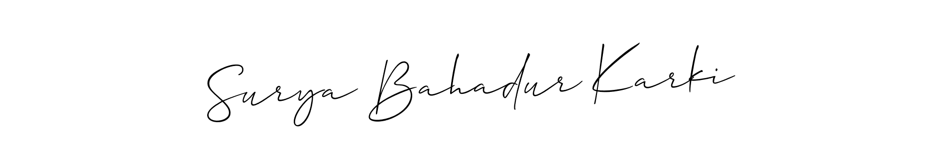 Create a beautiful signature design for name Surya Bahadur Karki. With this signature (Allison_Script) fonts, you can make a handwritten signature for free. Surya Bahadur Karki signature style 2 images and pictures png