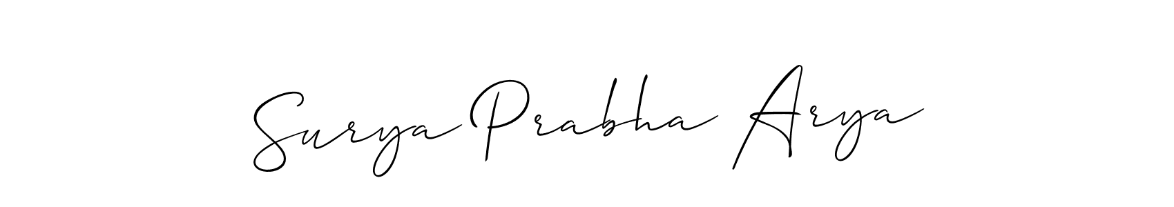 The best way (Allison_Script) to make a short signature is to pick only two or three words in your name. The name Surya Prabha Arya include a total of six letters. For converting this name. Surya Prabha Arya signature style 2 images and pictures png