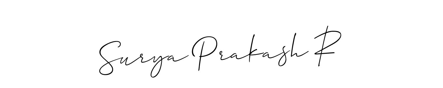 It looks lik you need a new signature style for name Surya Prakash R. Design unique handwritten (Allison_Script) signature with our free signature maker in just a few clicks. Surya Prakash R signature style 2 images and pictures png