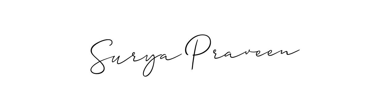 Also You can easily find your signature by using the search form. We will create Surya Praveen name handwritten signature images for you free of cost using Allison_Script sign style. Surya Praveen signature style 2 images and pictures png