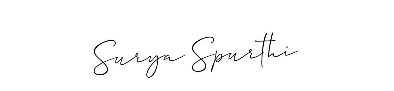 You can use this online signature creator to create a handwritten signature for the name Surya Spurthi. This is the best online autograph maker. Surya Spurthi signature style 2 images and pictures png