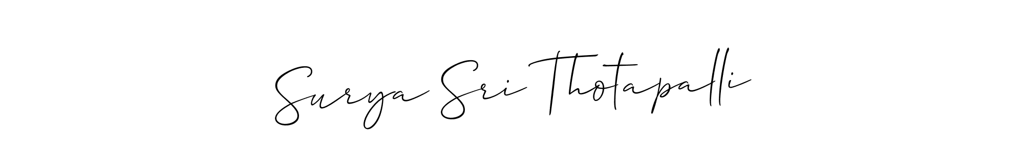 How to make Surya Sri Thotapalli name signature. Use Allison_Script style for creating short signs online. This is the latest handwritten sign. Surya Sri Thotapalli signature style 2 images and pictures png