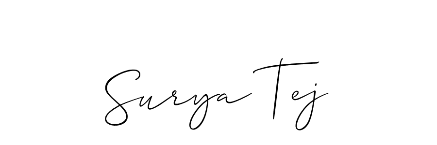 Create a beautiful signature design for name Surya Tej. With this signature (Allison_Script) fonts, you can make a handwritten signature for free. Surya Tej signature style 2 images and pictures png