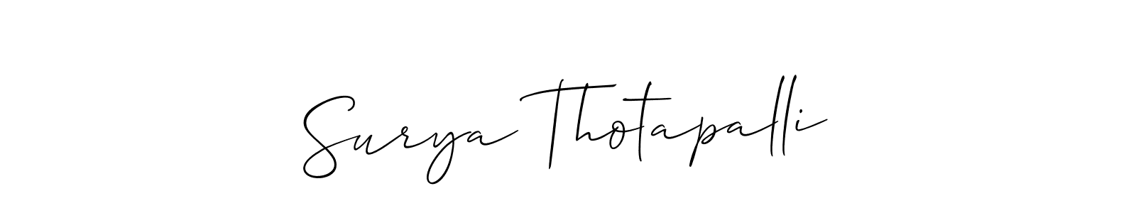 How to make Surya Thotapalli name signature. Use Allison_Script style for creating short signs online. This is the latest handwritten sign. Surya Thotapalli signature style 2 images and pictures png