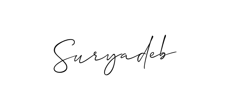 Use a signature maker to create a handwritten signature online. With this signature software, you can design (Allison_Script) your own signature for name Suryadeb. Suryadeb signature style 2 images and pictures png