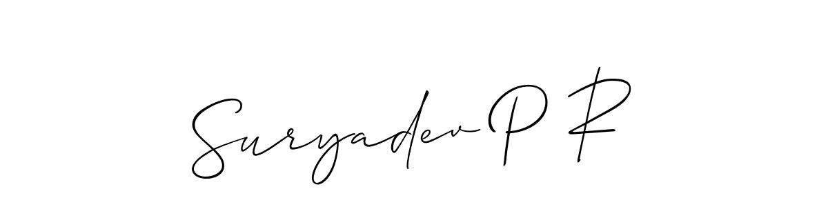 if you are searching for the best signature style for your name Suryadev P R. so please give up your signature search. here we have designed multiple signature styles  using Allison_Script. Suryadev P R signature style 2 images and pictures png