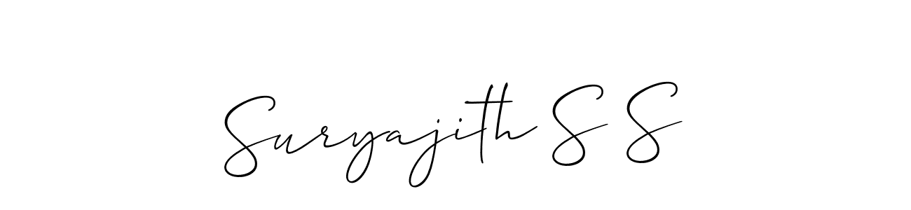 The best way (Allison_Script) to make a short signature is to pick only two or three words in your name. The name Suryajith S S include a total of six letters. For converting this name. Suryajith S S signature style 2 images and pictures png