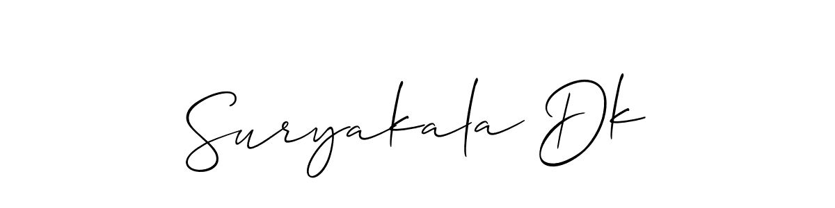 Similarly Allison_Script is the best handwritten signature design. Signature creator online .You can use it as an online autograph creator for name Suryakala Dk. Suryakala Dk signature style 2 images and pictures png