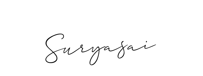 The best way (Allison_Script) to make a short signature is to pick only two or three words in your name. The name Suryasai include a total of six letters. For converting this name. Suryasai signature style 2 images and pictures png