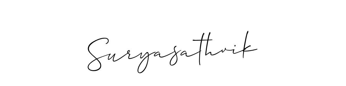 Use a signature maker to create a handwritten signature online. With this signature software, you can design (Allison_Script) your own signature for name Suryasathvik. Suryasathvik signature style 2 images and pictures png