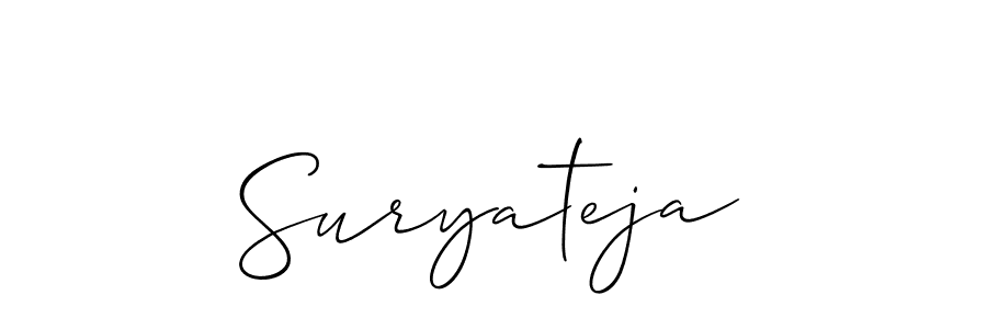 The best way (Allison_Script) to make a short signature is to pick only two or three words in your name. The name Suryateja include a total of six letters. For converting this name. Suryateja signature style 2 images and pictures png
