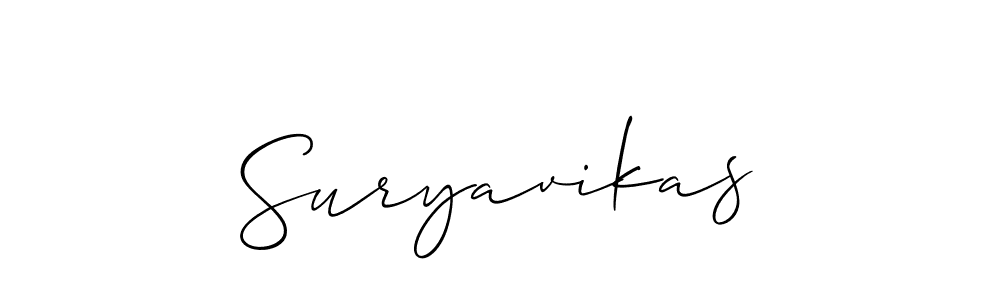 Use a signature maker to create a handwritten signature online. With this signature software, you can design (Allison_Script) your own signature for name Suryavikas. Suryavikas signature style 2 images and pictures png