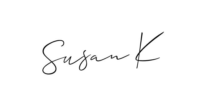 It looks lik you need a new signature style for name Susan K. Design unique handwritten (Allison_Script) signature with our free signature maker in just a few clicks. Susan K signature style 2 images and pictures png