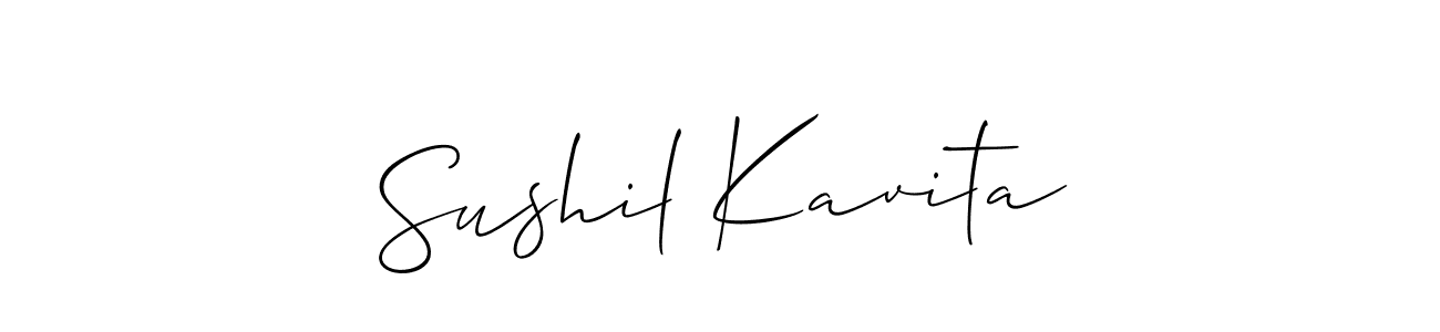 The best way (Allison_Script) to make a short signature is to pick only two or three words in your name. The name Sushil Kavita include a total of six letters. For converting this name. Sushil Kavita signature style 2 images and pictures png