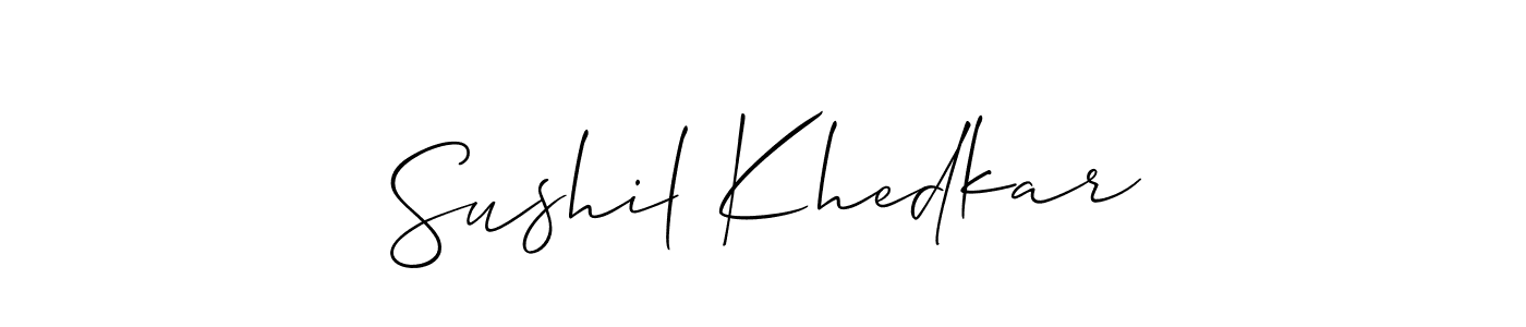 You should practise on your own different ways (Allison_Script) to write your name (Sushil Khedkar) in signature. don't let someone else do it for you. Sushil Khedkar signature style 2 images and pictures png