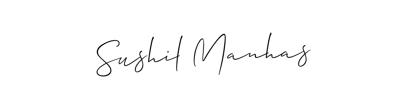 Allison_Script is a professional signature style that is perfect for those who want to add a touch of class to their signature. It is also a great choice for those who want to make their signature more unique. Get Sushil Manhas name to fancy signature for free. Sushil Manhas signature style 2 images and pictures png