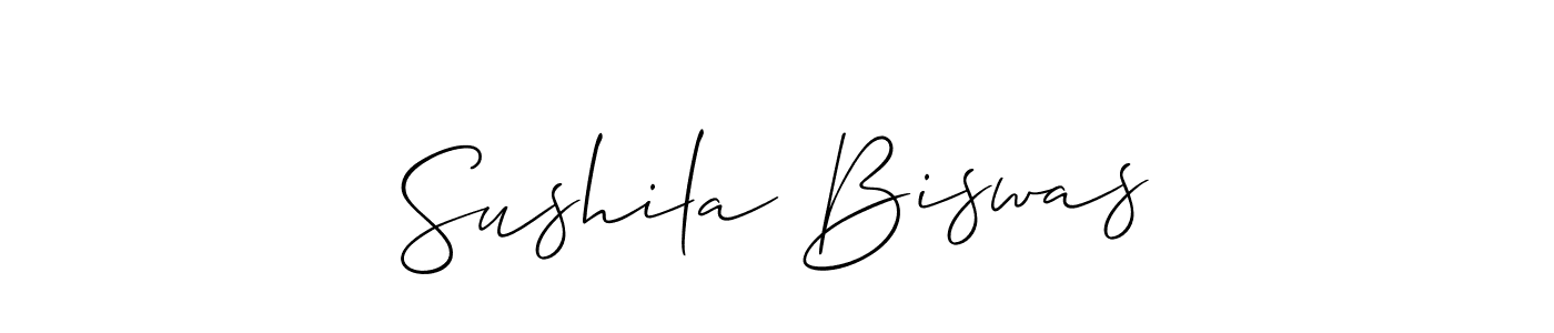 The best way (Allison_Script) to make a short signature is to pick only two or three words in your name. The name Sushila Biswas include a total of six letters. For converting this name. Sushila Biswas signature style 2 images and pictures png