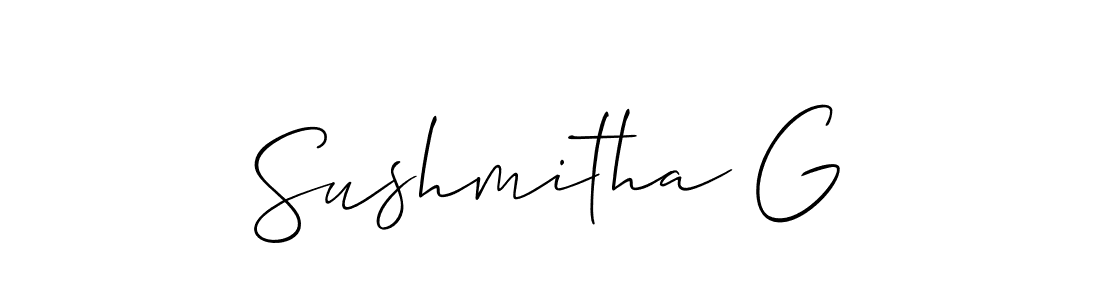 The best way (Allison_Script) to make a short signature is to pick only two or three words in your name. The name Sushmitha G include a total of six letters. For converting this name. Sushmitha G signature style 2 images and pictures png