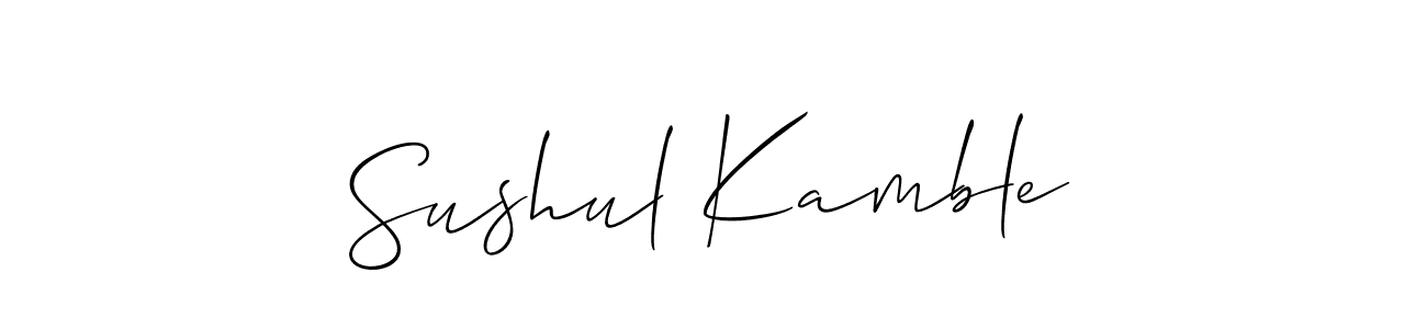 The best way (Allison_Script) to make a short signature is to pick only two or three words in your name. The name Sushul Kamble include a total of six letters. For converting this name. Sushul Kamble signature style 2 images and pictures png
