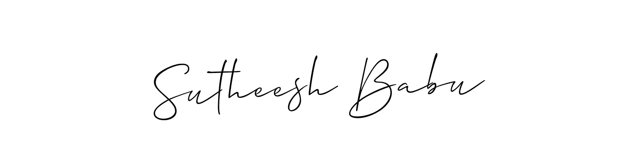 The best way (Allison_Script) to make a short signature is to pick only two or three words in your name. The name Sutheesh Babu include a total of six letters. For converting this name. Sutheesh Babu signature style 2 images and pictures png