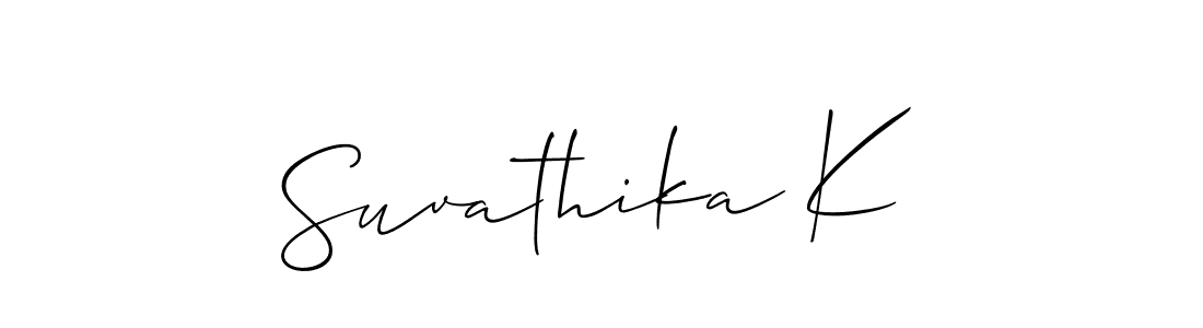 Also we have Suvathika K name is the best signature style. Create professional handwritten signature collection using Allison_Script autograph style. Suvathika K signature style 2 images and pictures png