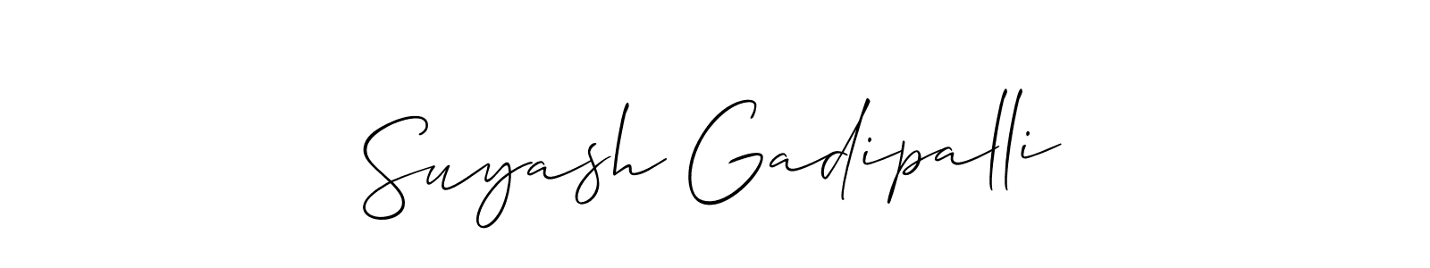 Make a short Suyash Gadipalli signature style. Manage your documents anywhere anytime using Allison_Script. Create and add eSignatures, submit forms, share and send files easily. Suyash Gadipalli signature style 2 images and pictures png