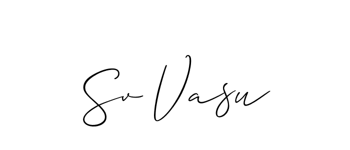 Allison_Script is a professional signature style that is perfect for those who want to add a touch of class to their signature. It is also a great choice for those who want to make their signature more unique. Get Sv Vasu name to fancy signature for free. Sv Vasu signature style 2 images and pictures png