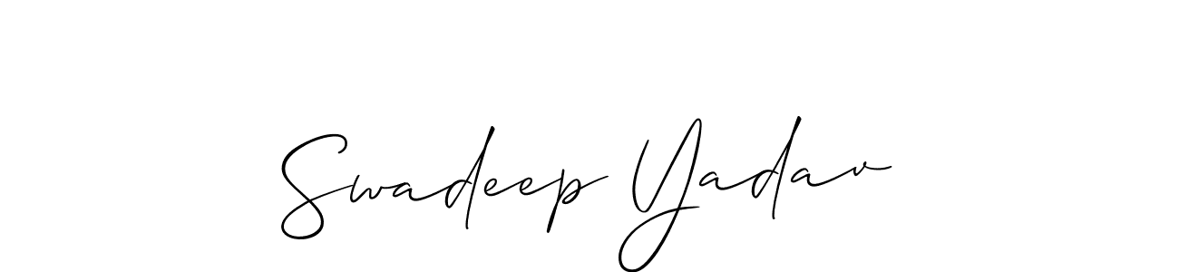 The best way (Allison_Script) to make a short signature is to pick only two or three words in your name. The name Swadeep Yadav include a total of six letters. For converting this name. Swadeep Yadav signature style 2 images and pictures png